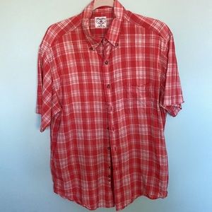 BROOKS BROTHERS Men’s short sleeve button down  orange plaid shirt Sz Medium